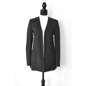 B0 Auth THEORY Charcoal Black Open Front Half Lined Long Jacket Size 6